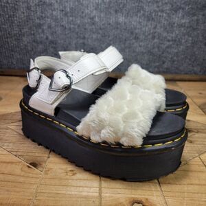 Dr Martens Voss Quad Fluffy Women's‎ 7 Faux Fur Heart White Nappa Sandals